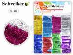 Блестки Schreiber в пакетиках 1,5г*8цв 40шт, на карт. подложке 26*34см   /S 1441              *170116
