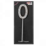 Топер КОКОС "Цифра 0 Стразы" 4см, пластик, серебро   /205535/0            *315563